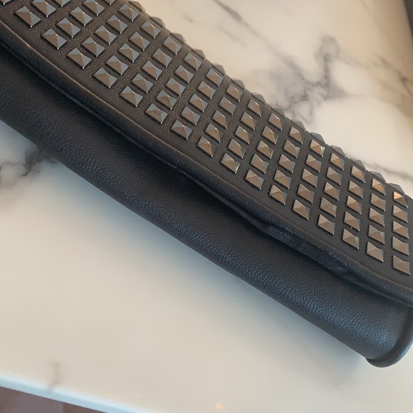 Black Leather Clutch With Silver Pyramid Studs - Picture 8 of 8